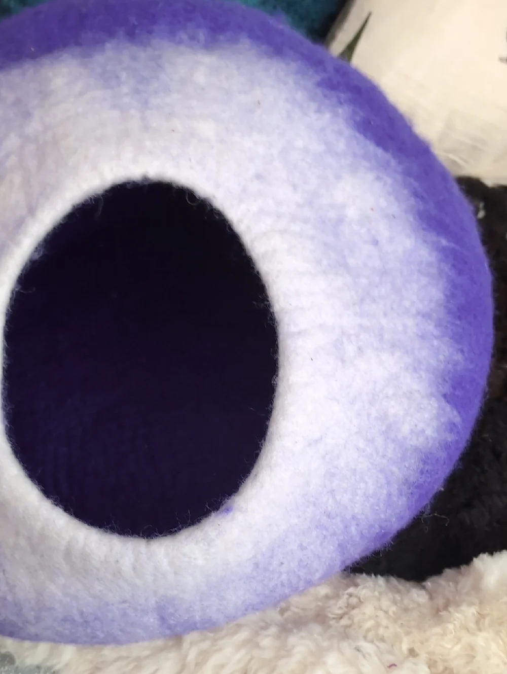 Felted Wool Cat Cave in Purple and White